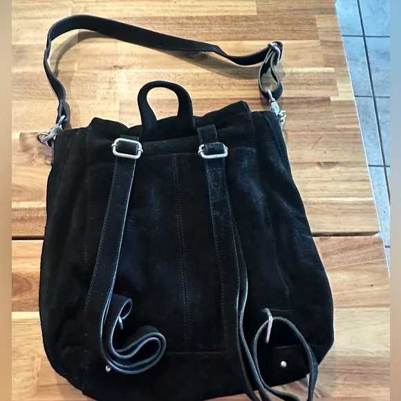 Free People Camilla Black Suede Leather Convertible Backpack| Hobo Slouch Bag - Picture 4 of 9